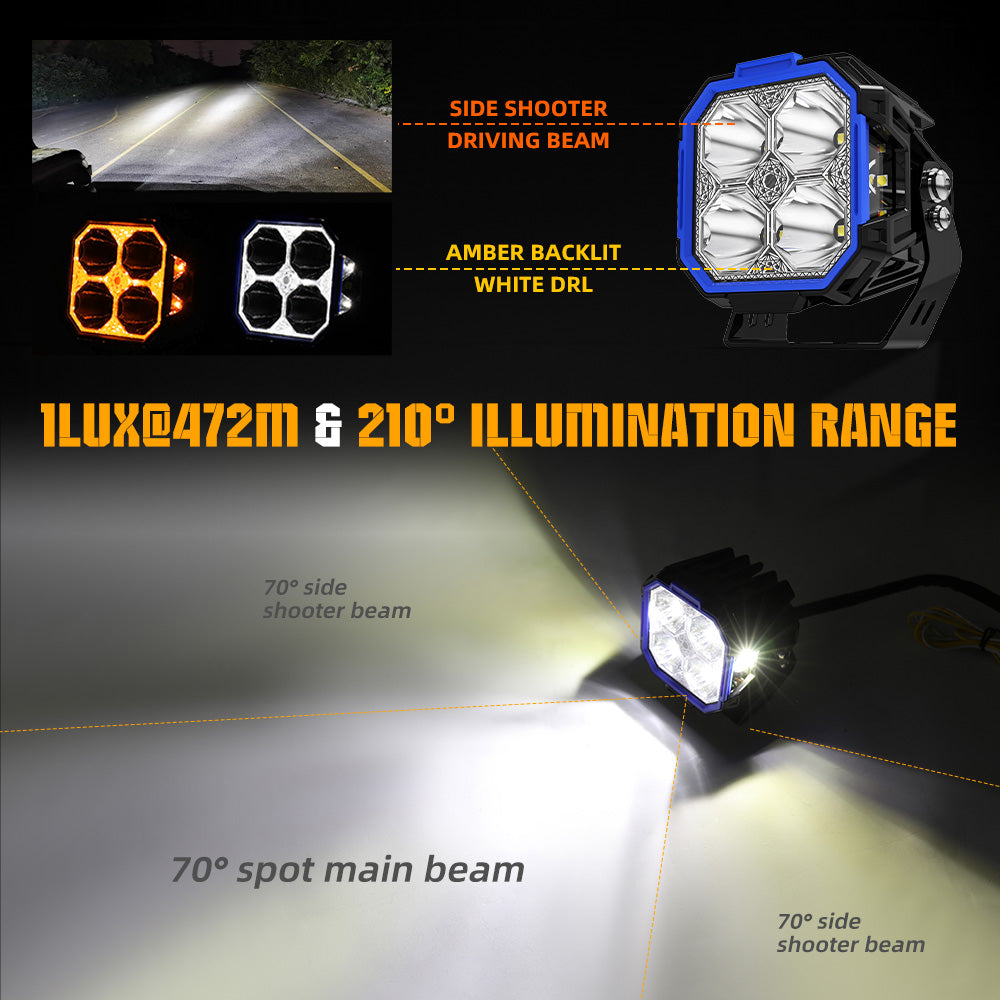 3inch Diamond Series Side Shooter Ditch Lights With White&Amber DRL