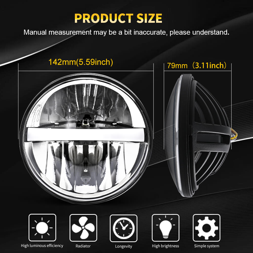 5.75 Inch Round Headlight With White Daytime Light