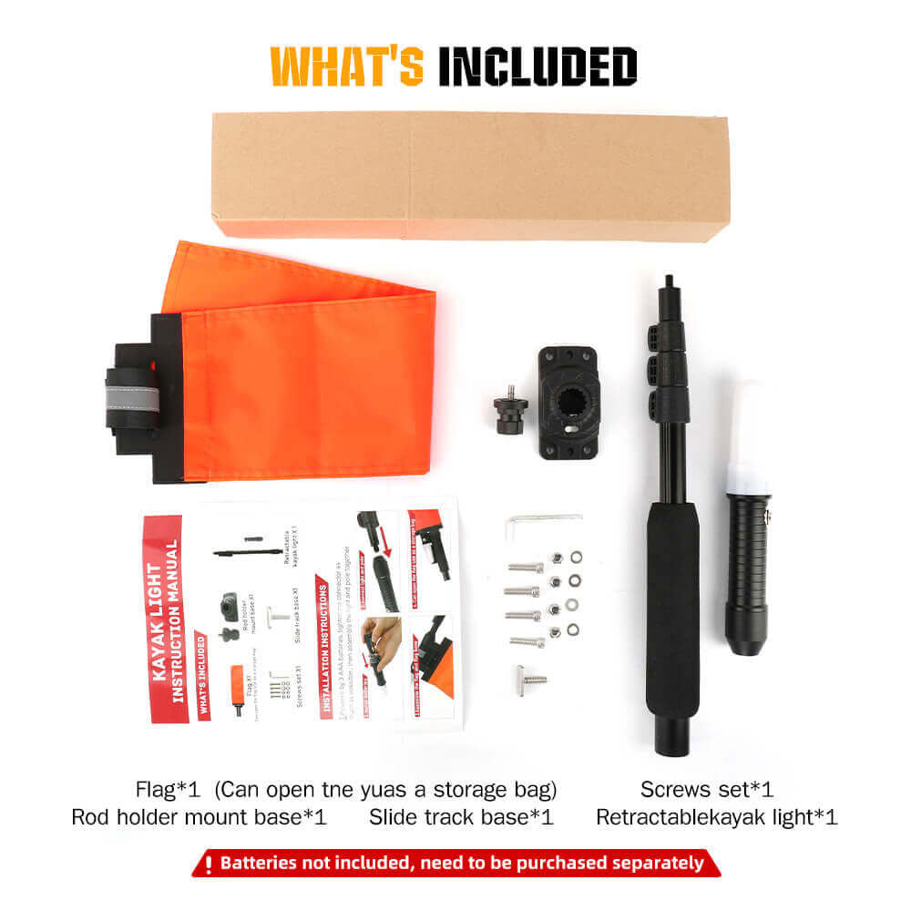 Kayak Safety Light Orange Flag with Retractable Pole-360° White Light