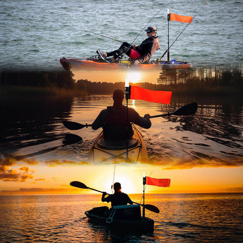 Kayak Safety Light Orange Flag with Retractable Pole-360° White Light